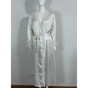 Oscar de la Renta Pink Label Women XL Satin Nightgown Long Robe Set Ivory Bridal thumbnail 4
