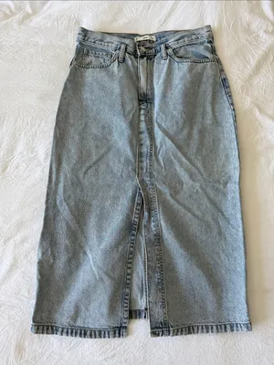 Mango Light Blue Denim Midi Skirt with Front Slit thumbnail 1