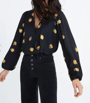 Bubble-Sleeve Wrap Top in Floating Florets Size M thumbnail 2