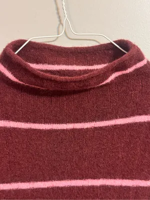 Madewell Merino Wool Alpaca Striped Mock Neck Sweater Burgundy Pink S thumbnail 3