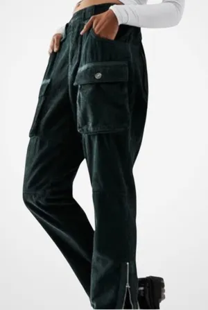 EUC Free People London Calling Moto Corduroy Pants Pine Green Size 29 thumbnail 1
