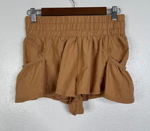 FP Movement Get Your Flirt On Shorts Tan High Waist Smocked Athletic Running XS thumbnail 1