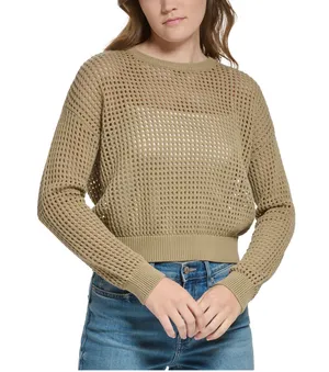 Calvin Klein Jeans Cotton Open-Stitch Tan Sweater thumbnail 1