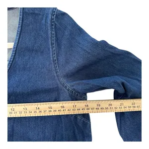 Madewell Womens Size-S Blue Denim Ruffle Detail Cotton Blouse Top Cropped thumbnail 6
