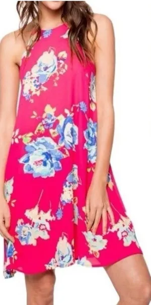 Anthropology Everly Pink Floral‎ Mini Dress Women’s Sz Small Halter Neck thumbnail 1