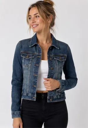 Express Jeans Women’s Medium Denim Jean Jacket Classic Trucker Stretch Blue thumbnail 1