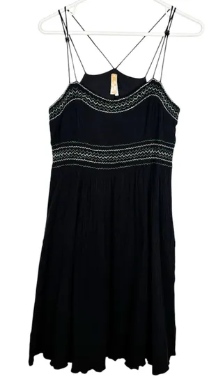 Anthropologie Maeve Dress Size 4 Black Embroidered Strappy Fit Flare Boho Gauze thumbnail 1