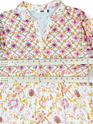 Dolma Kelly Floral Boho Tiered Midi Dress Pink Orange Large Cotton Mosaic thumbnail 11