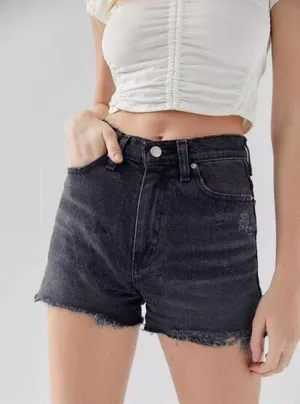 Girlfriend High-Waisted Denim Short – Black Size 26 thumbnail 1