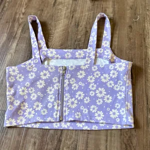 Altar’d State Purple Flowery Daisy Crop Top Size Medium thumbnail 2