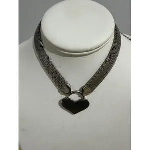 Silver Tone Heart Mesh Chain‎ Necklace Choker Y2K 16" thumbnail 2