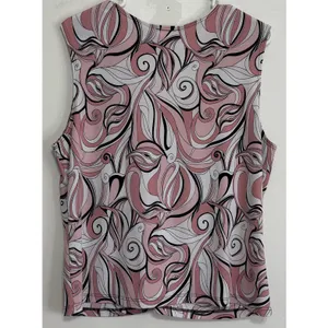 CDW Women's Sleeveless V-Neck Blouse XL Pink Black White Abstract Swirl thumbnail 2