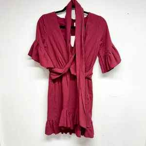 Nwt Showpo Women Free Mind Dress In Wine Linen Look Size 2‎ thumbnail 2