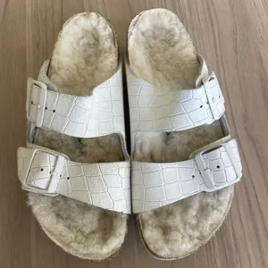 Birkenstock White Shearling-Lined Slide Sandals thumbnail 1