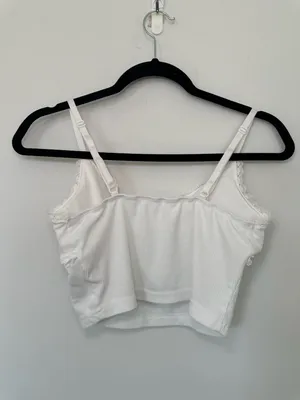 Shein Ribbed Lace Trim Crop Cami Size S White thumbnail 3