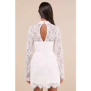 NWT Lulus Gorgeous Attraction White Lace Structured Long Sleeve Mini Dress Sz M thumbnail 3