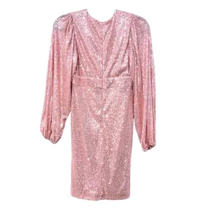 Pink Lily Holiday Vibes Sequin Ruched‎ V Neck Long Sleeve Mini Dress Size S thumbnail 3