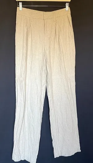 a new day linen blend tan wide leg pleated front‎ pants women's size 4 trousers thumbnail 1