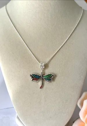 Colorful Dragonfly Necklace (588) Silver thumbnail 1