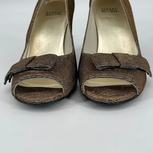 Stuart Weitzman Bronze Sparkle Peep Toe Bow Heels Evening Party‎ Shoes Formal thumbnail 4