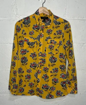 Banana Republic‎ Women’s Yellow Floral Long Sleeve Collared Shirt Size XS thumbnail 1