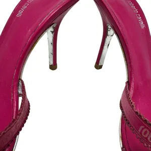 Roberto Cavalli Pink Logo Ribbon Mule Heels Y2K Vintage 39 Italy thumbnail 10