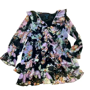Boston Proper Floral Ruffle Whimsy Large Button Blouse thumbnail 1