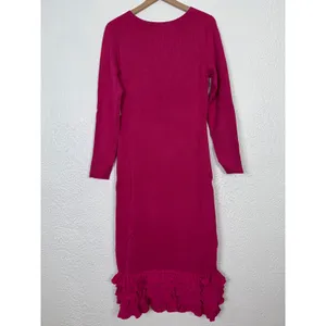 Anthropologie Slim Ruffle Sweater Midi Dress Pink Size XL NWT thumbnail 3