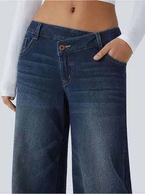 Halara Flex Asymmetric Low Rise Zipper Pockets Baggy Wide Leg Washed Casual M thumbnail 6