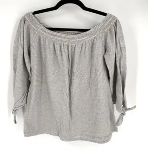 Lucky Brand Women’s Off Shoulder Striped Gauzy Peasant‎ Top Medium Black White thumbnail 1