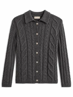 Ann Taylor Womens S 100% Wool Cable Knit Cardigan Sweater Gray Vintage 80/90’s thumbnail 2