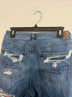American Eagle Outfitters Ripped Patchwork Straight Mom Jeans thumbnail 6