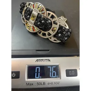 Y2K Chicos Black Braided Leather Chain Belt Enamel Concho Medallion Boho Western thumbnail 11
