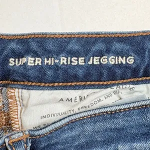 American Eagle Super Hi-Rise‎ Jegging Womens 10 Short Blue Distressed Jeans thumbnail 7