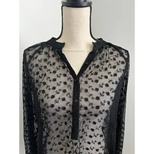 Express Black Sheer Floral Long Sleeve Blouse Large Goth Chic Romantic Whimsigoth Top thumbnail 3