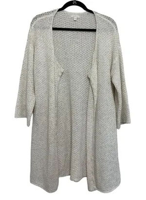 Garnet Hill 100% Cotton Lightweight Long Open Front Cardigan in White - Size M thumbnail 1