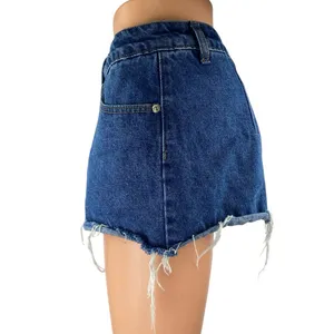 Edikted Women's Blue Frayed Raw Hem Distressed Mini Denin Jeans Skirt Skort Sz L thumbnail 2