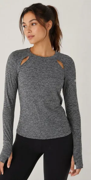 Alo Yoga Alloy Heather Mantra Long Sleeve Top Small Cutout Thumbholes Activewear thumbnail 1