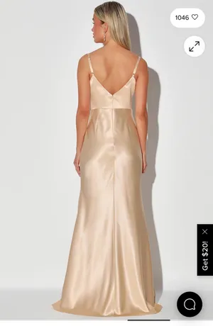 Lulus Champagne Satin Dress thumbnail 2