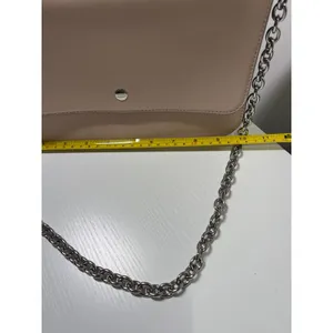 Pale Pink Vegan Faux Leather Chain Strap‎ Crossbody Bag Structured Flap Handbag thumbnail 3