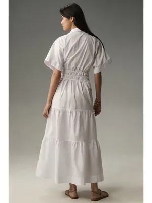 NWT by Anthropologie Somerset Maxi in White Cotton Shirt Edition Dress S thumbnail 3
