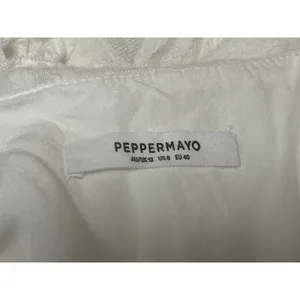 Peppermayo White Long Sleeve Tie Knot Collared Ruffle Peplum Blouse Top Size 8 thumbnail 3