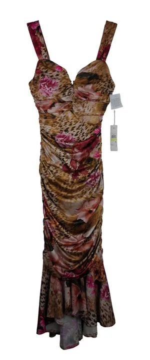 Siena Womens Khaki Multi Leopard Floral Ruched Bodycon Midi Dress Size 4 NWT‎ thumbnail 1