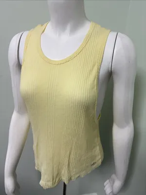 ALO Yoga Pale Yellow Muscle Tank Cropped Top thumbnail 1