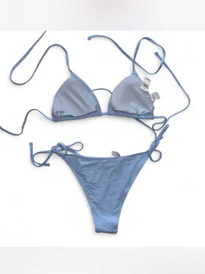 Aerie Light Sky Blue Bikini M & Crochet Bandana Set thumbnail 4