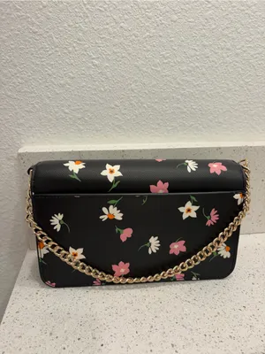 Kate Spade KF441 Madison Floral Waltz Flap Convertible Crossbody Black EUC thumbnail 4