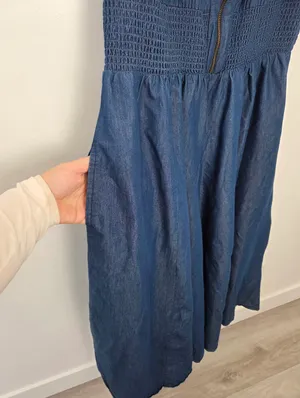 Step In Style Blue Denim Maxi Dress Culottes Wide Leg Smocked Plus Size 2X thumbnail 7