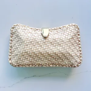 Cream clutch with strap woven chain White thumbnail 2