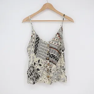 Paper Crane Geometric Abstract Button Front Cami Tank Top Cream Black Large thumbnail 2