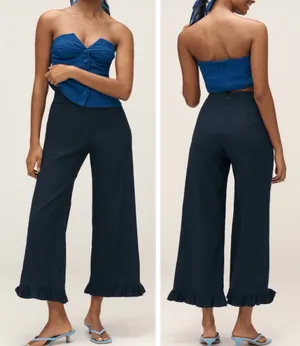 Anthropologie Maeve The Colette Ruffle-Hem Crop Wide-Leg Pants, Size 31 thumbnail 2